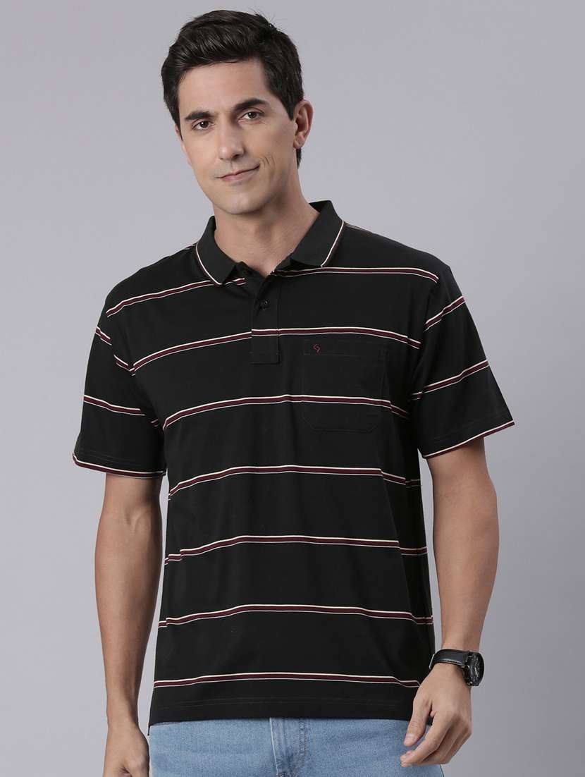 men striped short sleeve regular fit polo t-shirt