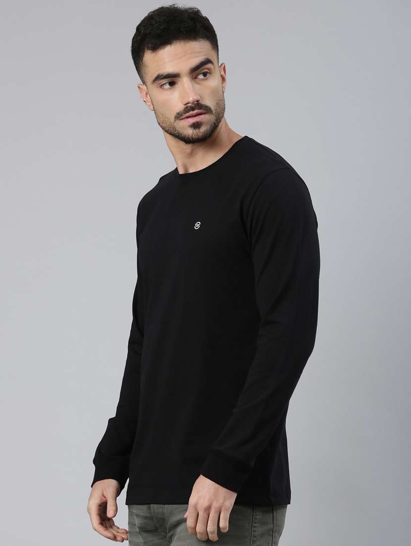 black cotton blend sports t-men solid long sleeve regular fit t-shirt - 22223416 -  Standard Image - 1
