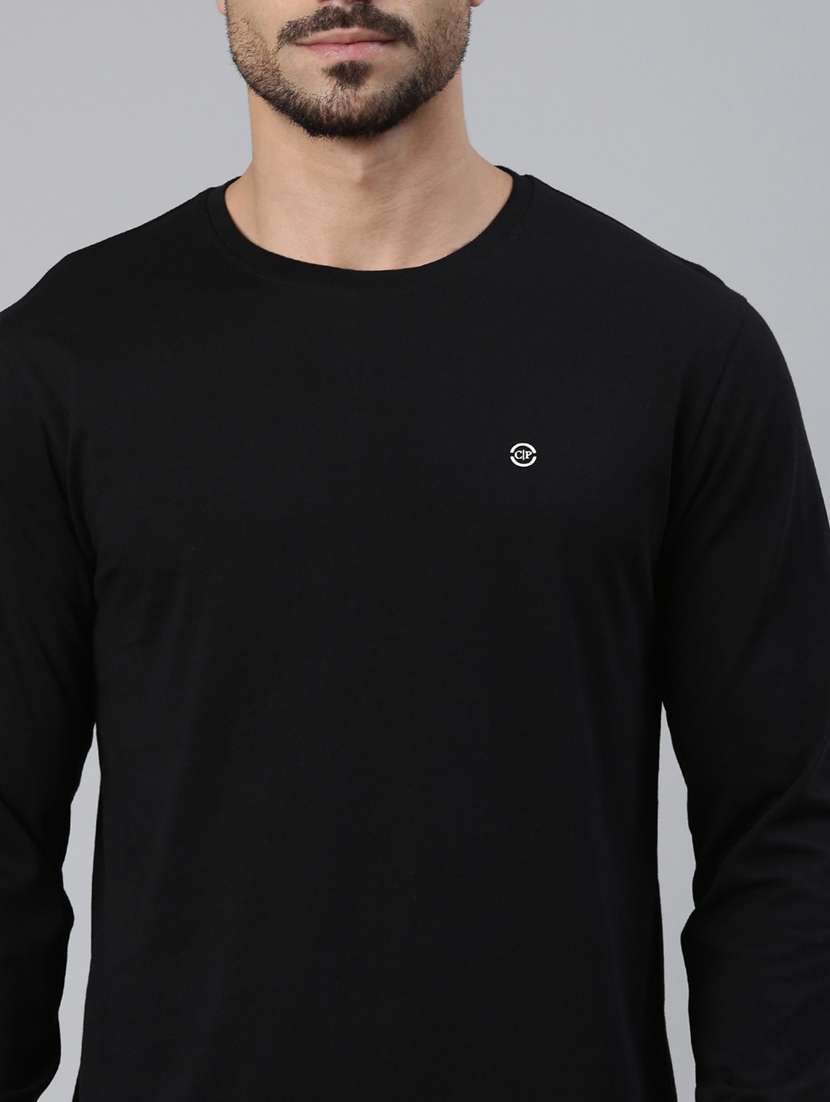 black cotton blend sports t-men solid long sleeve regular fit t-shirt - 22223416 -  Standard Image - 4