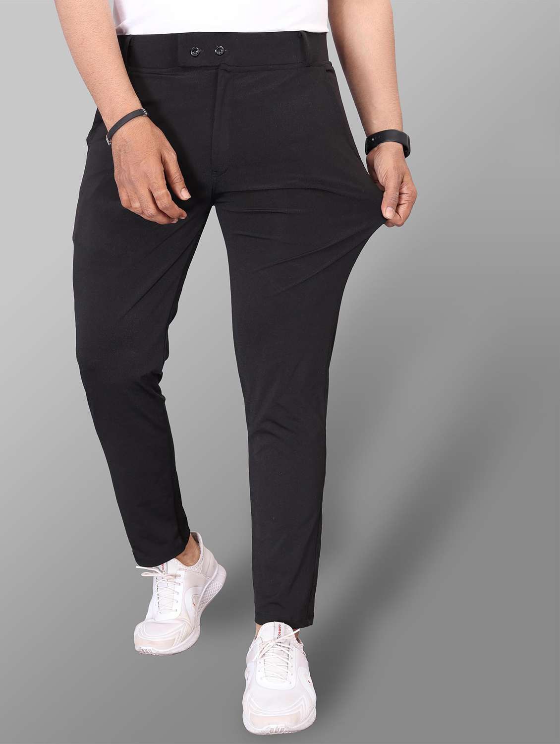 men solid mid rise flat front casual trouser - 22223504 -  Standard Image - 1