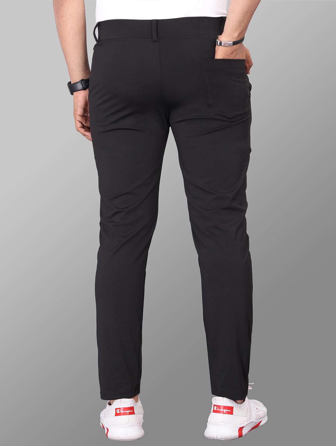 men solid mid rise flat front casual trouser - 22223504 -  Standard Image - 4