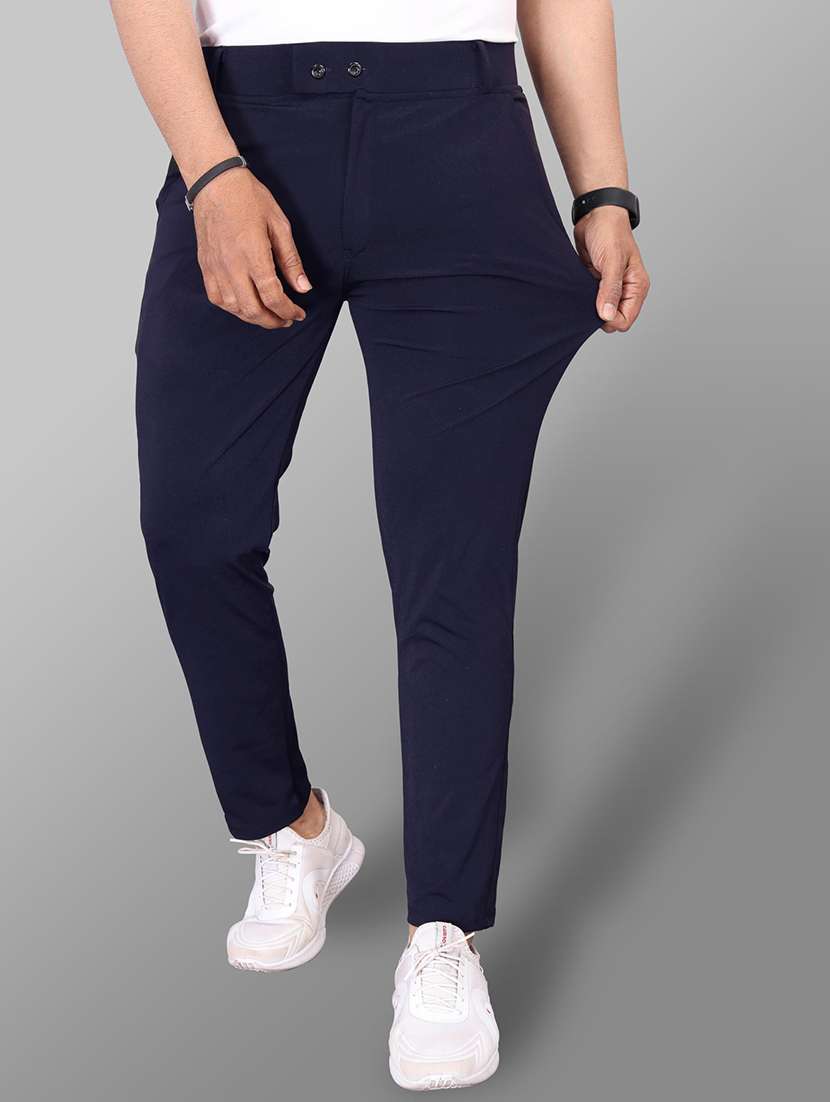 men solid mid rise flat front casual trouser - 22223505 -  Standard Image - 1