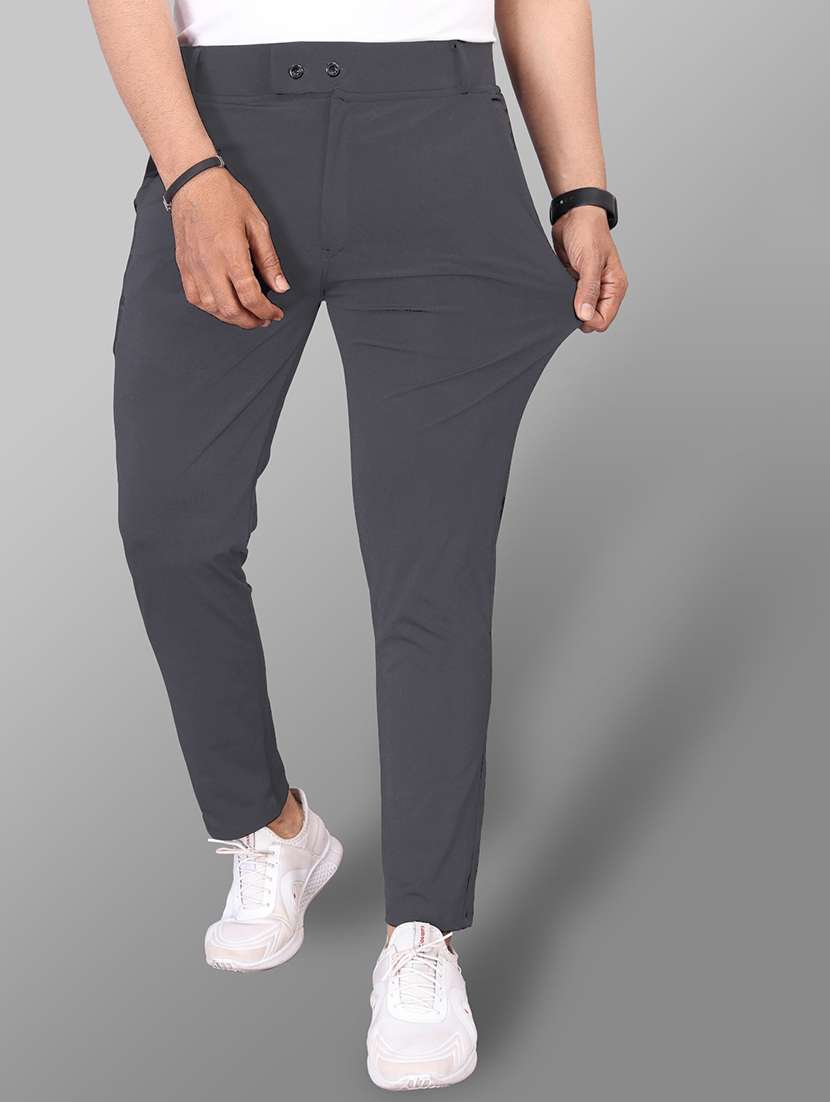 men solid mid rise flat front casual trouser - 22223506 -  Standard Image - 1