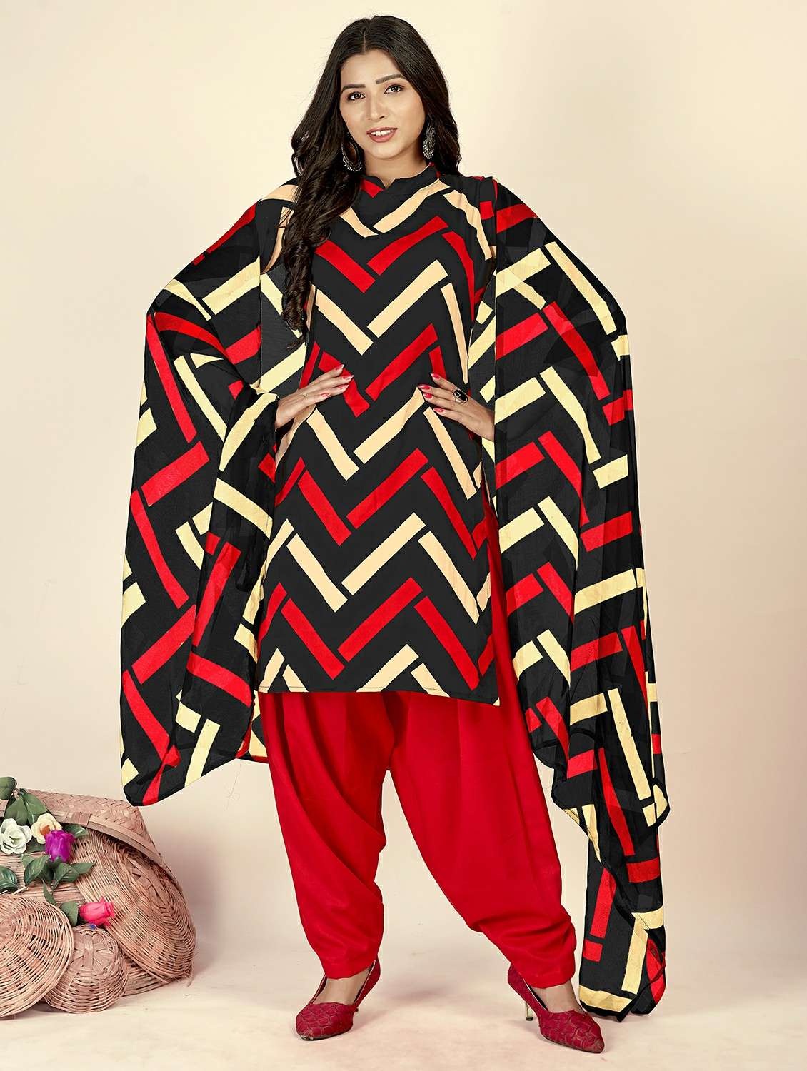 women geometric unstitched salwar suit set - 22223518 -  Standard Image - 4