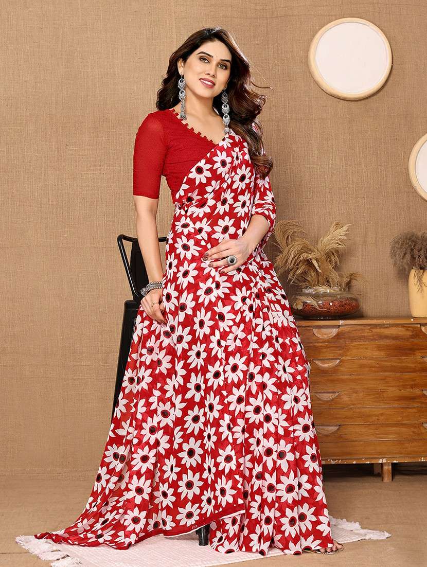 women printed casual wear saree with blouse - 22223534 -  Standard Image - 4