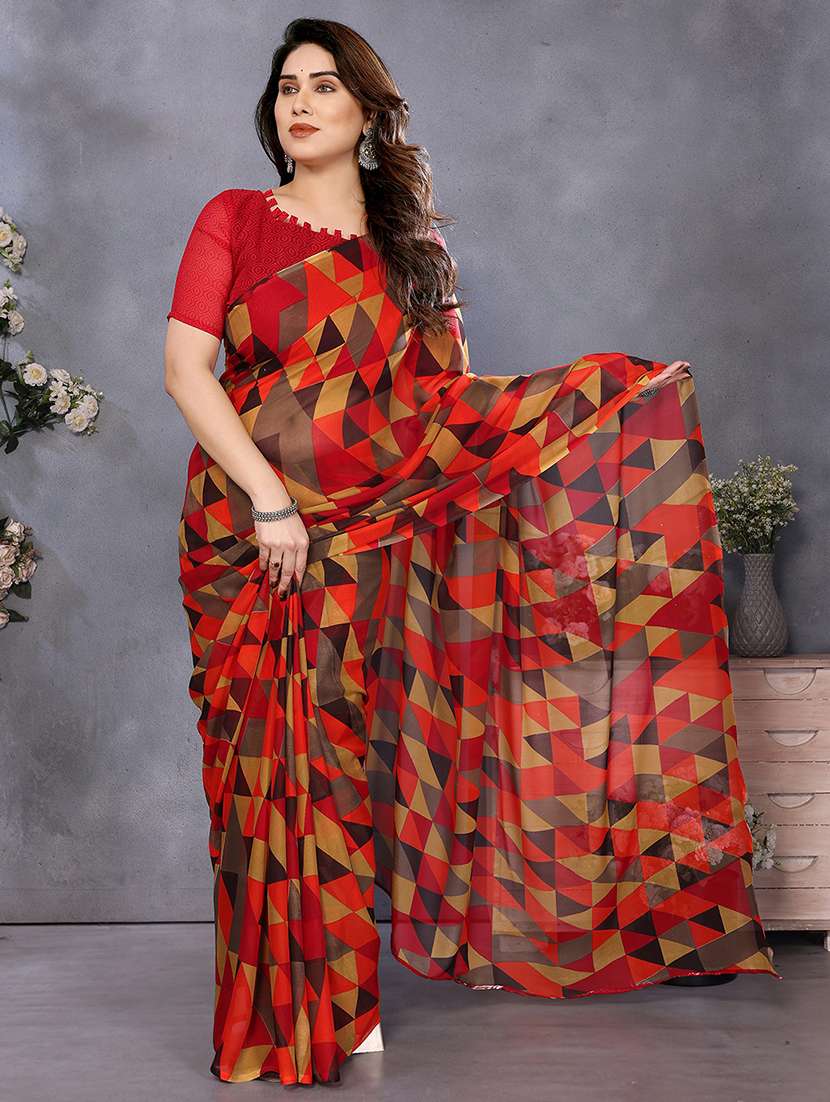 women printed casual wear saree with blouse - 22223576 -  Standard Image - 1