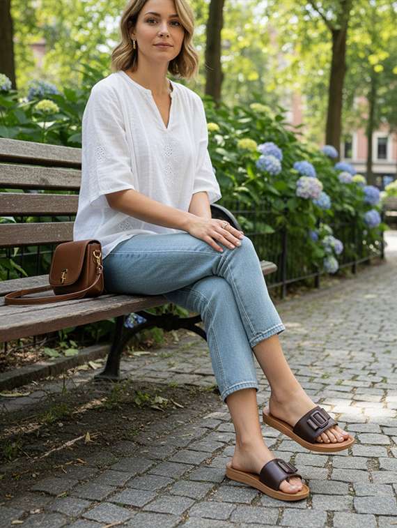 women solid slip on flat sandals - 22223594 -  Standard Image - 1