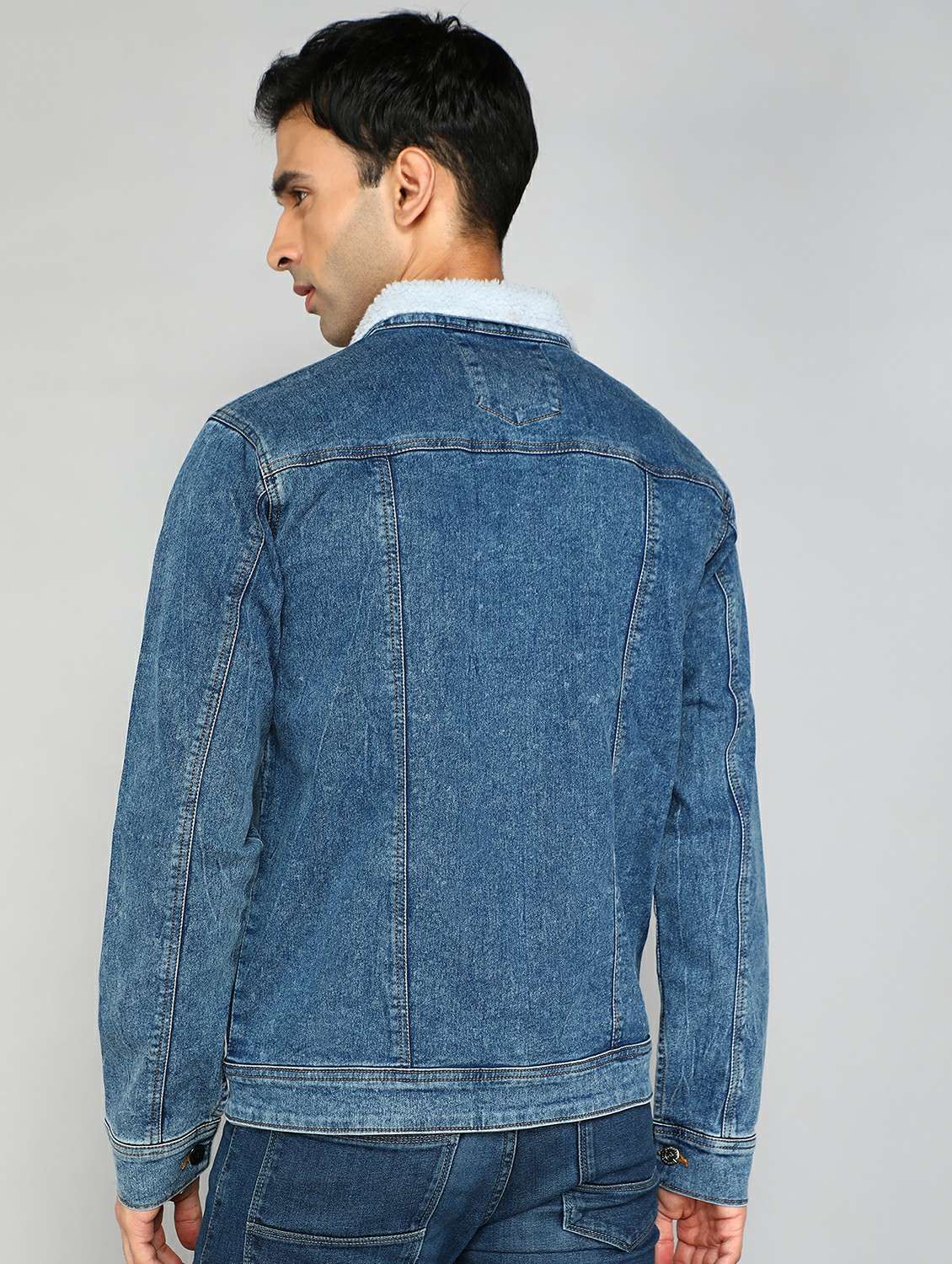 men solid long sleeve denim casual jacket - 22223633 -  Standard Image - 1