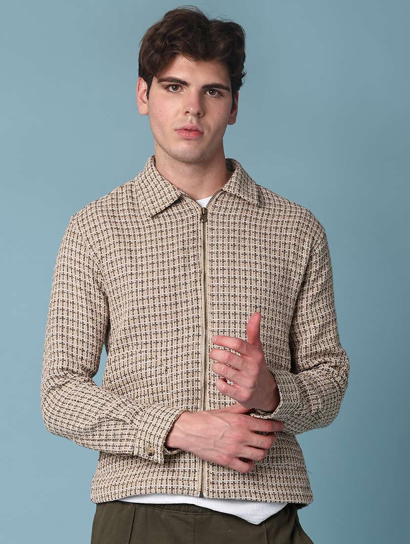 men self design long sleeve regular fit shacket