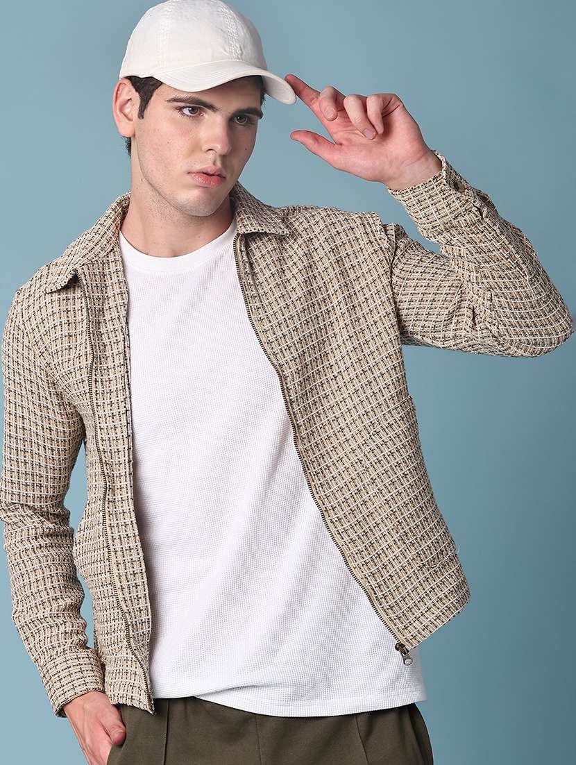 men self design long sleeve regular fit shacket - 22223673 -  Standard Image - 1