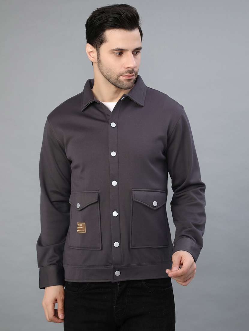 men solid long sleeve regualr fit shacket - 22223680 -  Standard Image - 1