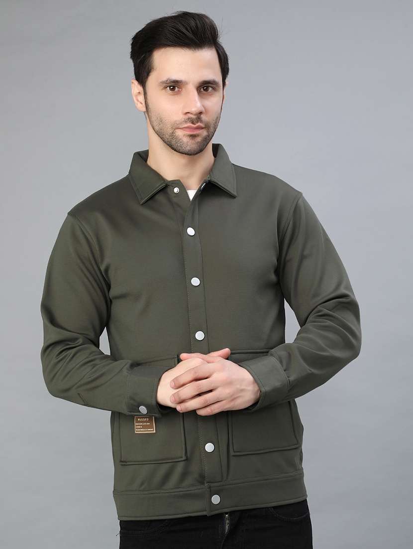 men solid long sleeve regualr fit shacket - 22223685 -  Standard Image - 1