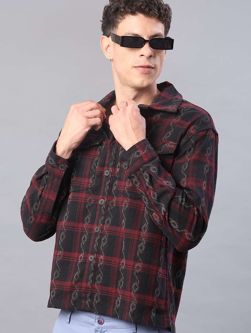 men checkered long sleeve regular fit shacket