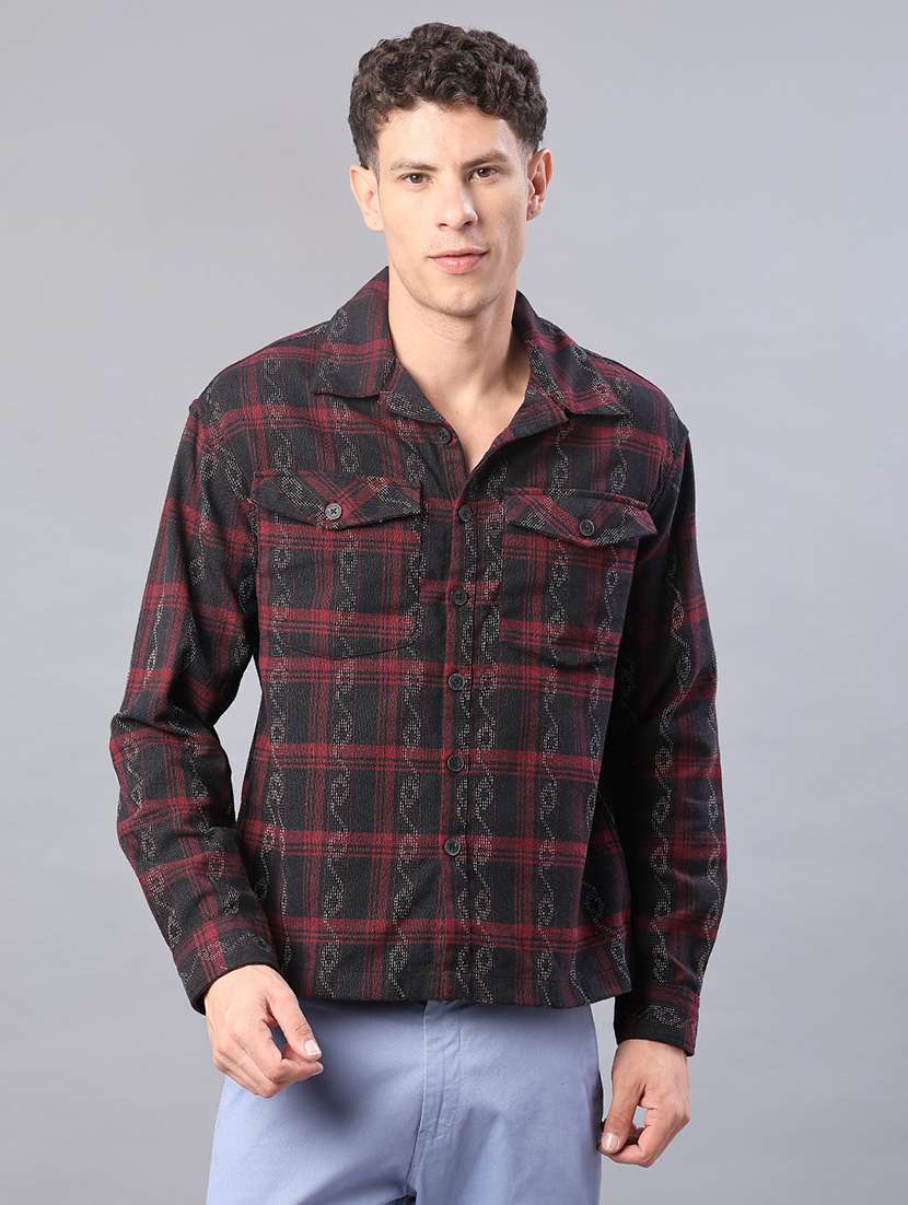 men checkered long sleeve regular fit shacket - 22223686 -  Standard Image - 1