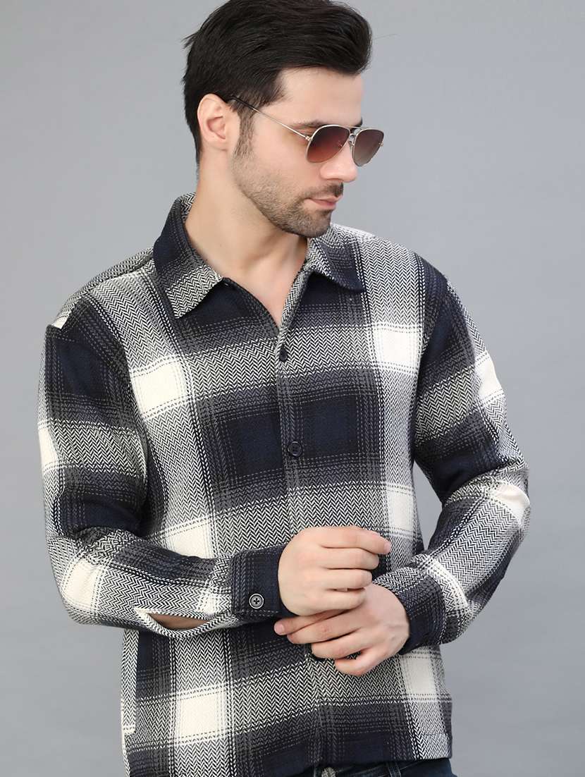 men checkered long sleeve regular fit shacket