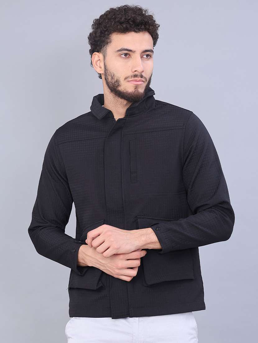 men solid long sleeve regular fit shacket - 22223690 -  Standard Image - 1