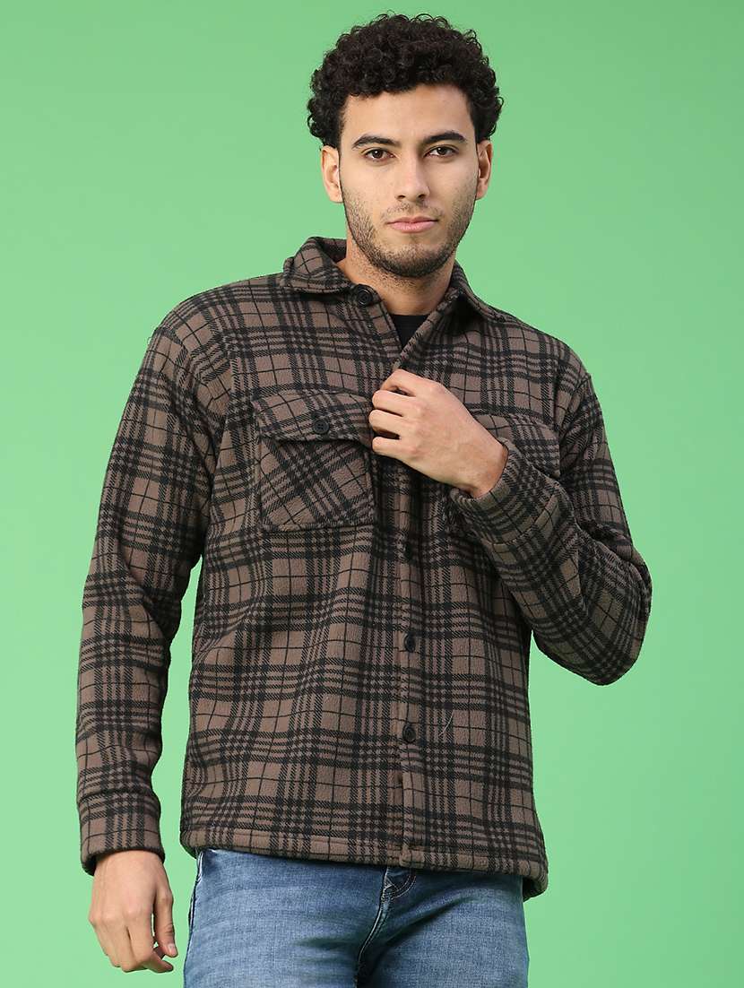 men checkered long sleeve regular fit shacket - 22223694 -  Standard Image - 1