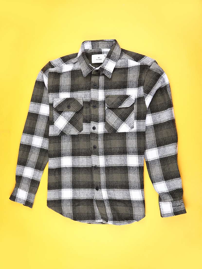 men checkered long sleeve regular fit shacket