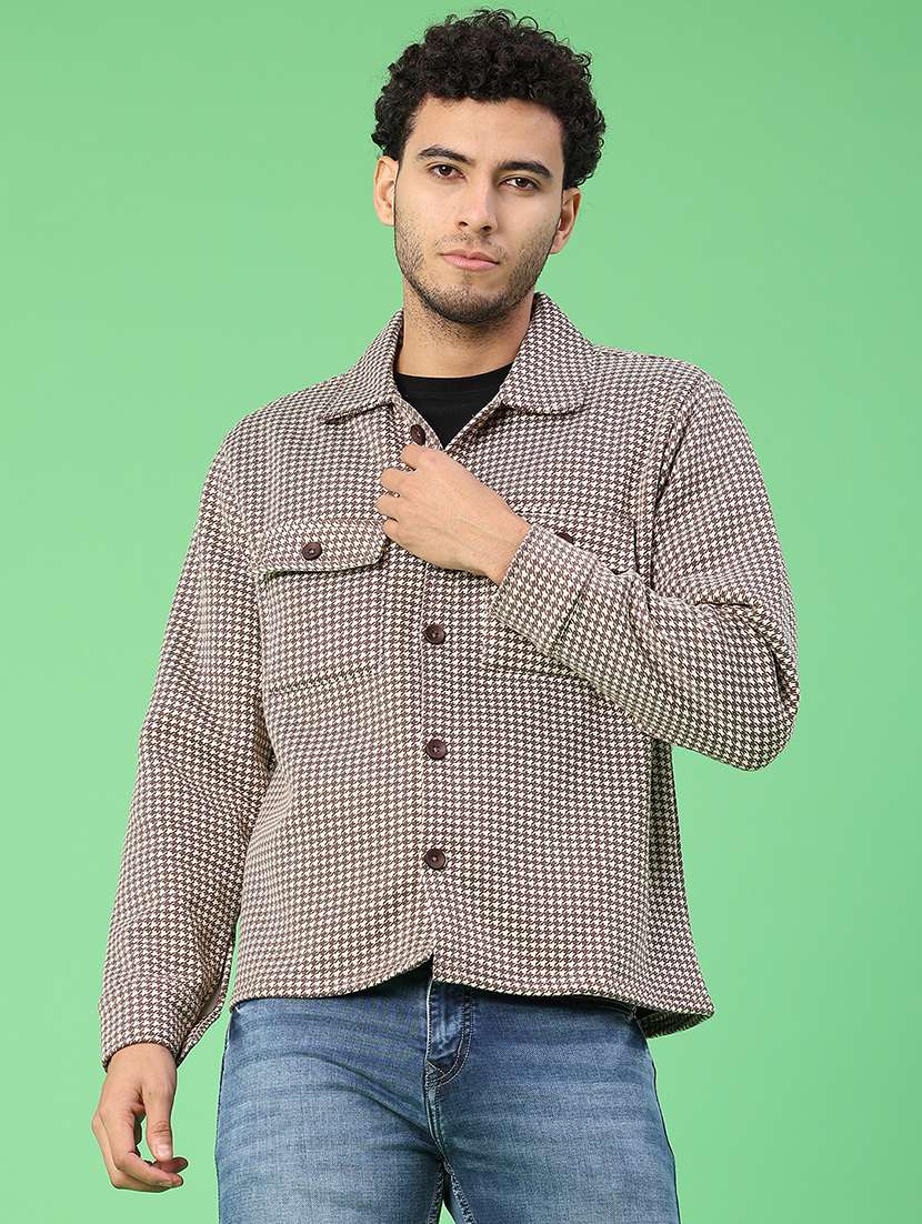 men houndstooth long sleeve regualr fit shacket - 22223698 -  Standard Image - 1