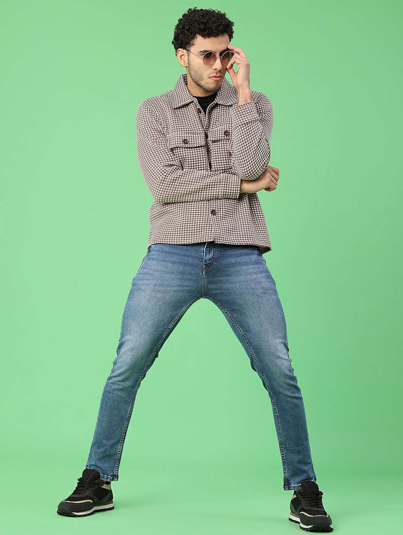 men houndstooth long sleeve regualr fit shacket - 22223698 -  Standard Image - 4