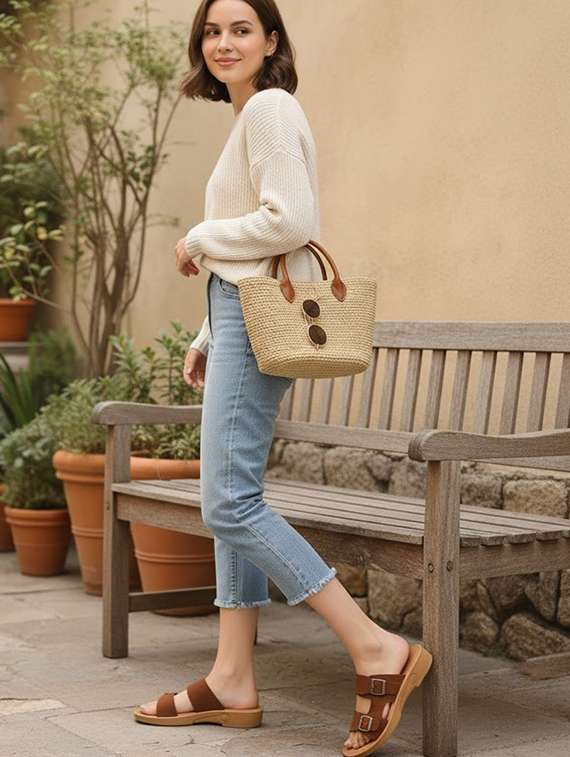 women solid slip on slides - 22223733 -  Standard Image - 1