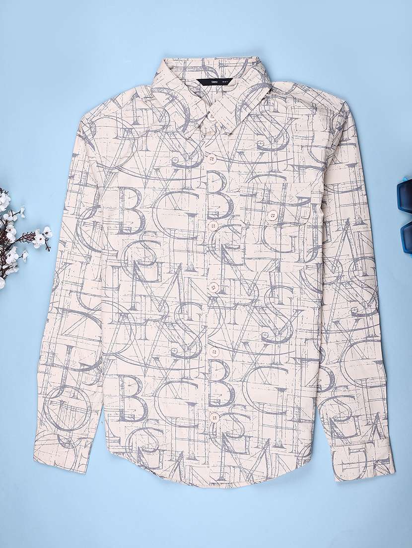 boys printed collared long sleeve shirt
