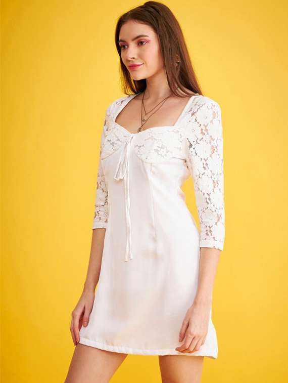 women white self designed lace a-line dress - 22223753 -  Standard Image - 1
