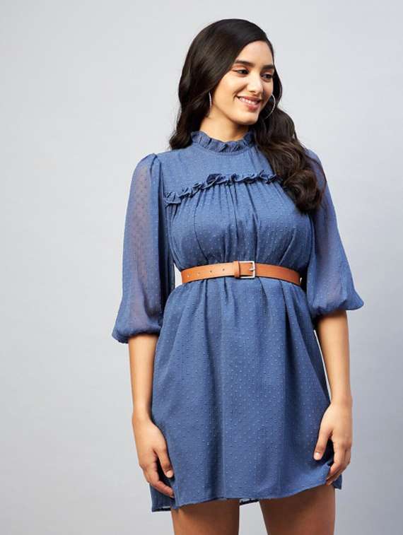 women self designed puff sleeve a-line dress - 22223763 -  Standard Image - 1