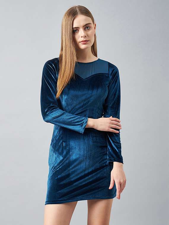 women solid long sleeve bodycon dress