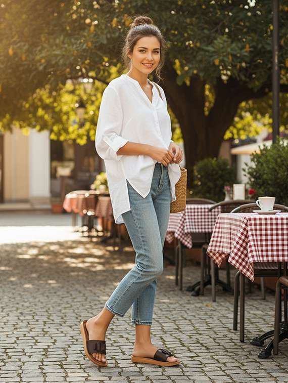 women solid slip on flat sandal - 22223798 -  Standard Image - 1