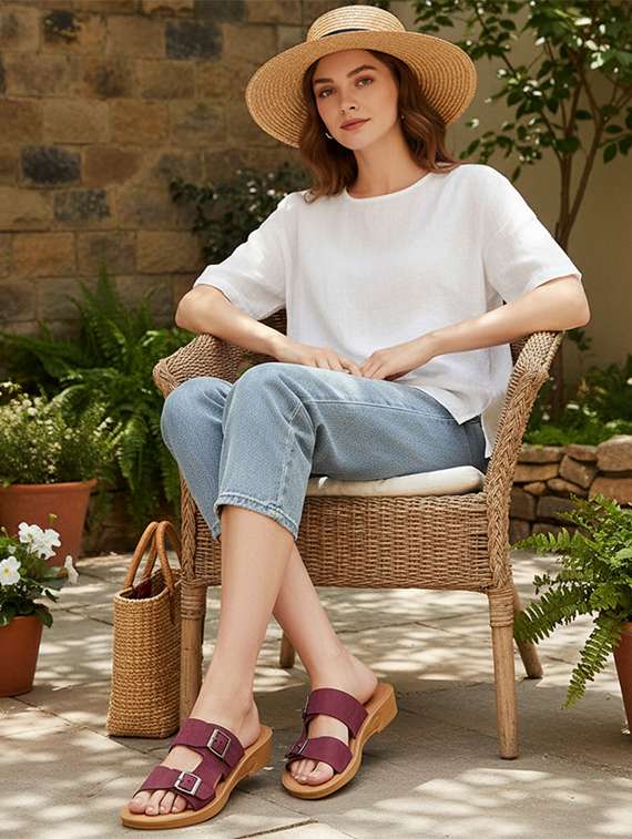 women solid slip on flat sandal - 22223804 -  Standard Image - 1