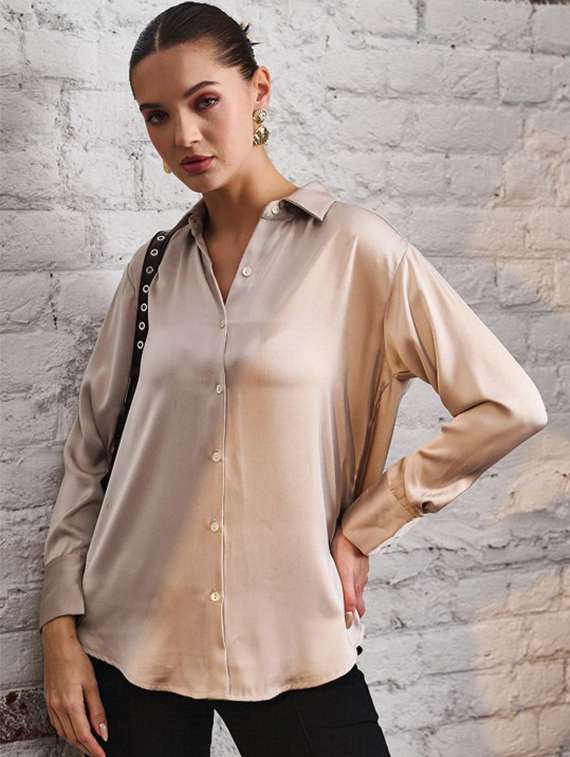 women solid collared long sleeve shirt - 22223824 -  Standard Image - 1