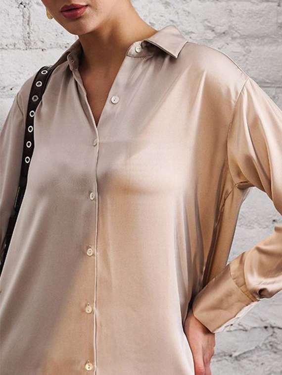 women solid collared long sleeve shirt - 22223824 -  Standard Image - 4