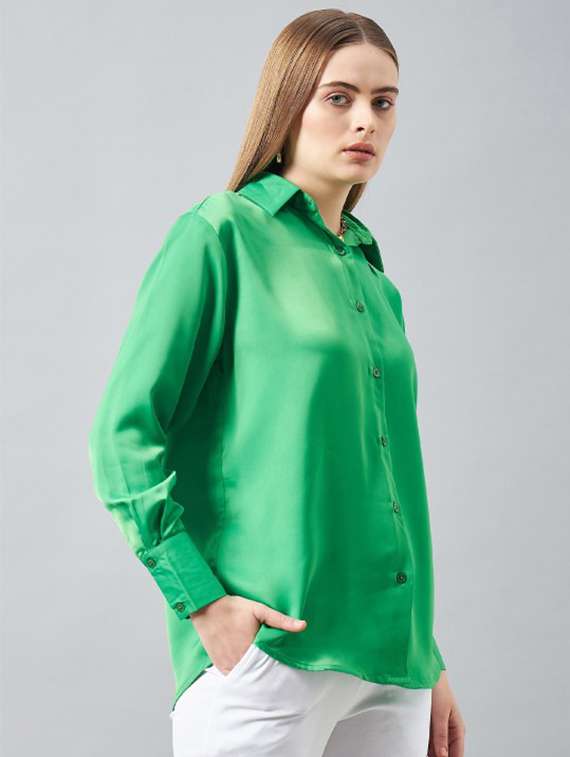 women solid collared long sleeve shirt - 22223835 -  Standard Image - 1