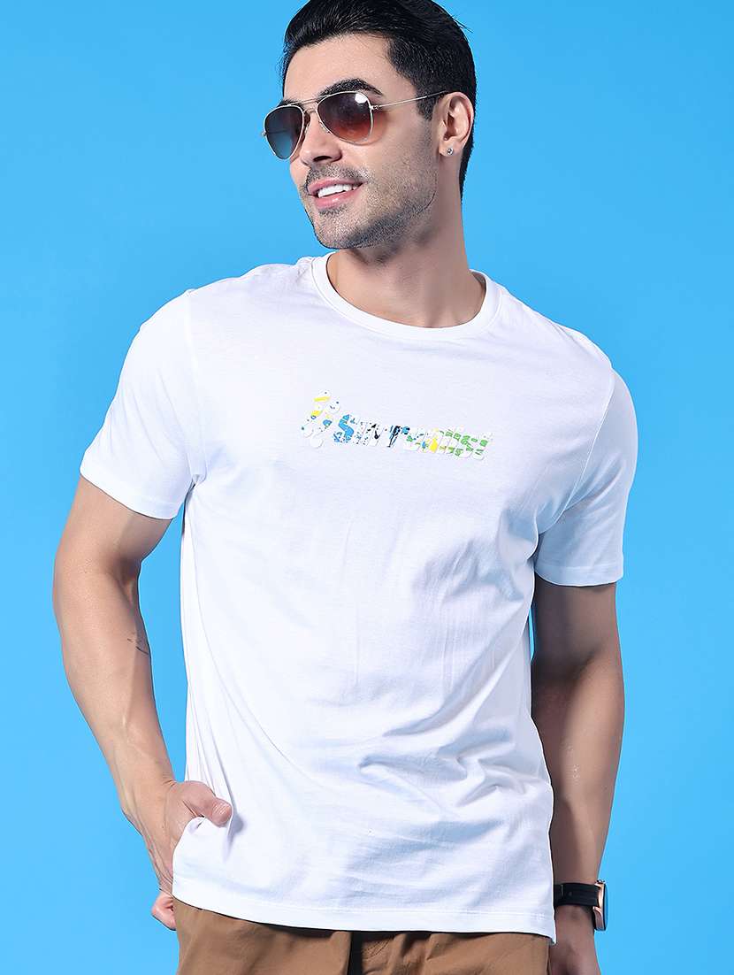 men white cotton blend chest print t-shirt - 22223932 -  Standard Image - 1