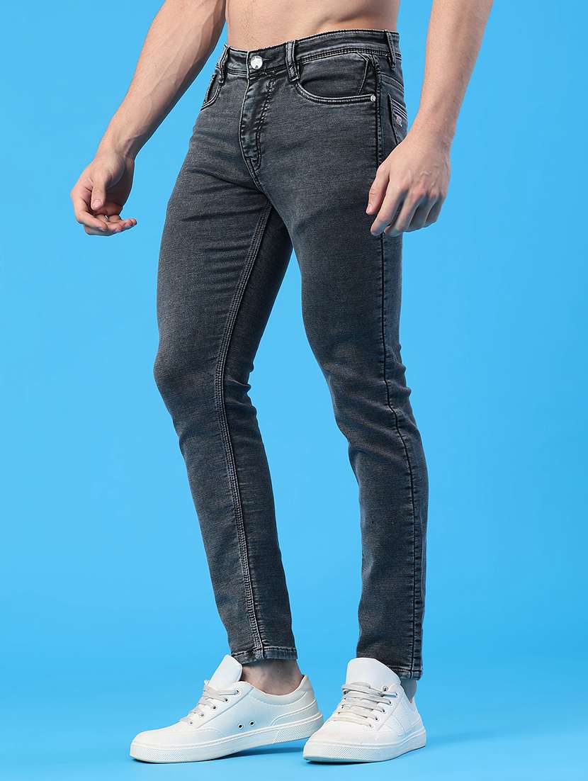 Men Plain Mid Rise Full Length Slim Fit Jeans - 22224082 -  Standard Image - 1