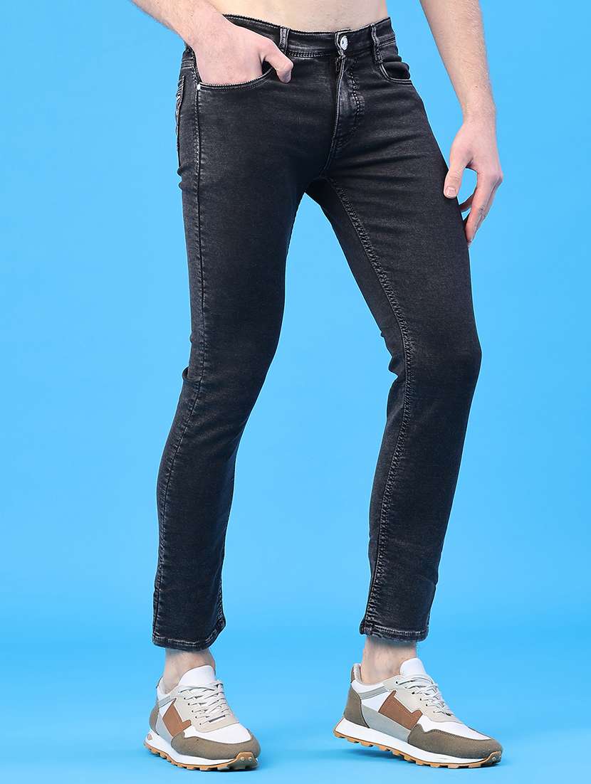 men plain mid rise full length slim fit jeans - 22224084 -  Standard Image - 1