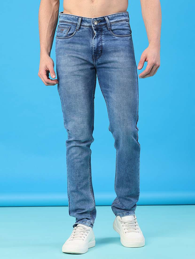 men washed mid rise full length slim fit jeans