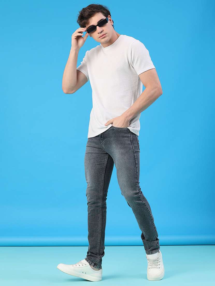 Men Washed Mid Rise Full Length Slim Fit Jeans - 22224086 -  Standard Image - 4