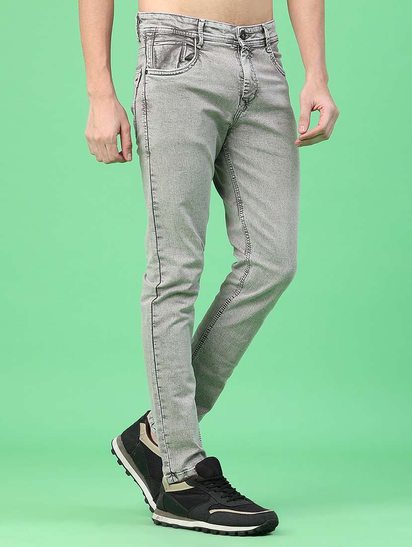 men plain mid rise full length slim fit jeans - 22224114 -  Standard Image - 1