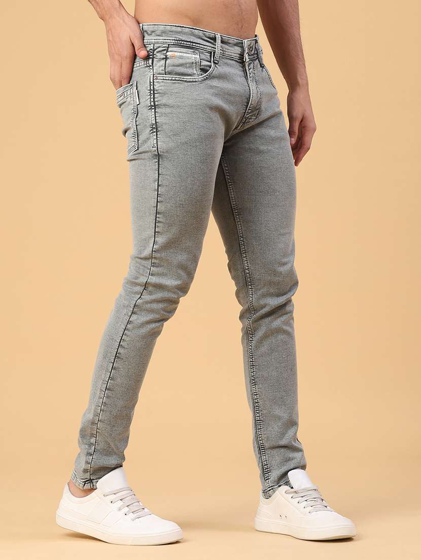 men plain mid rise full length slim fit jeans - 22224118 -  Standard Image - 1