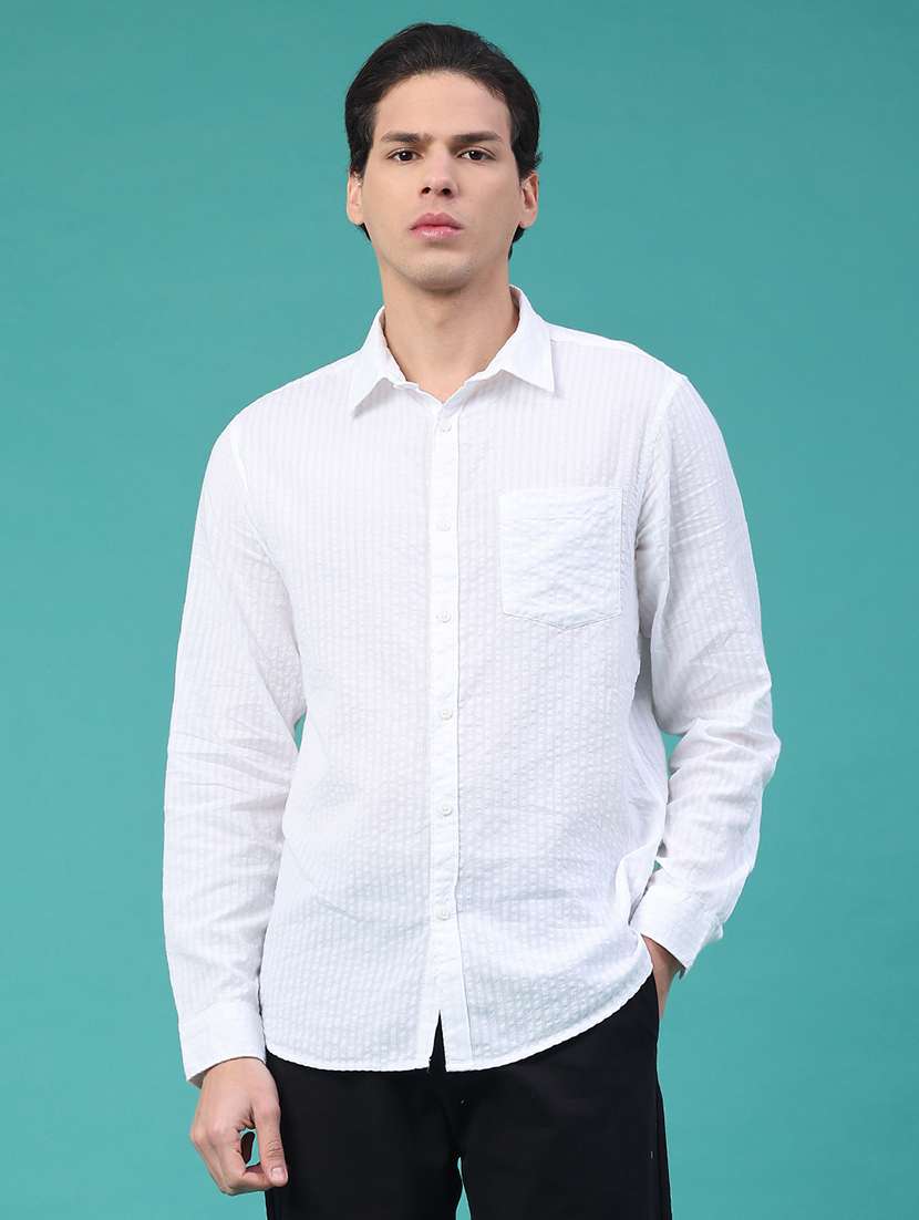 men textured long sleeve regular fit casual shirt - 22224125 -  Standard Image - 1