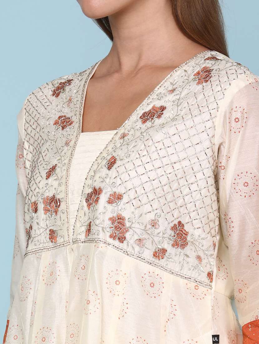 women printed three quarter sleeve flared kurta - 22224255 -  Standard Image - 1