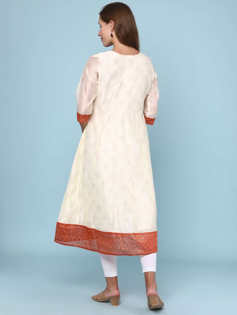 women printed three quarter sleeve flared kurta - 22224255 -  Standard Image - 4