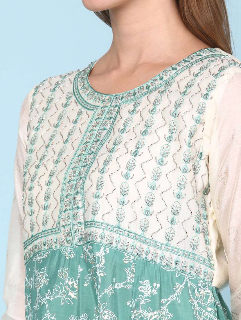women floral printed three quarter sleeve flared kurta - 22224259 -  Standard Image - 1