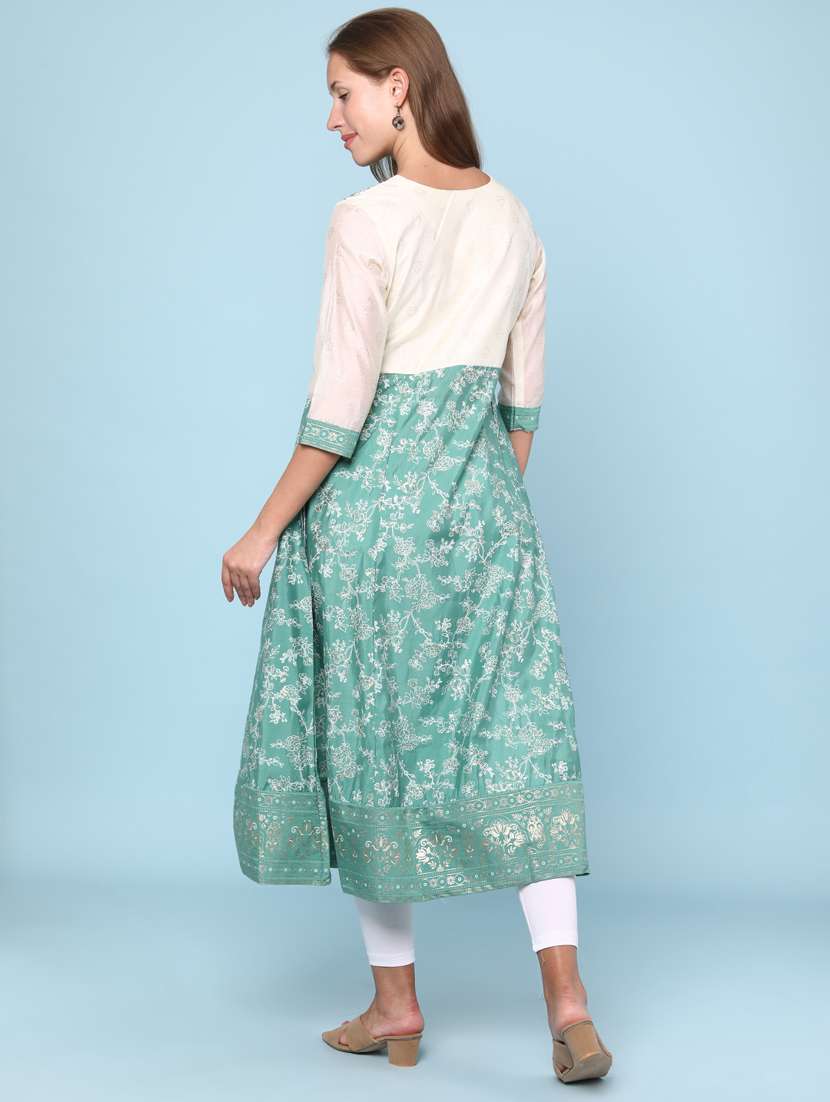 women floral printed three quarter sleeve flared kurta - 22224259 -  Standard Image - 4