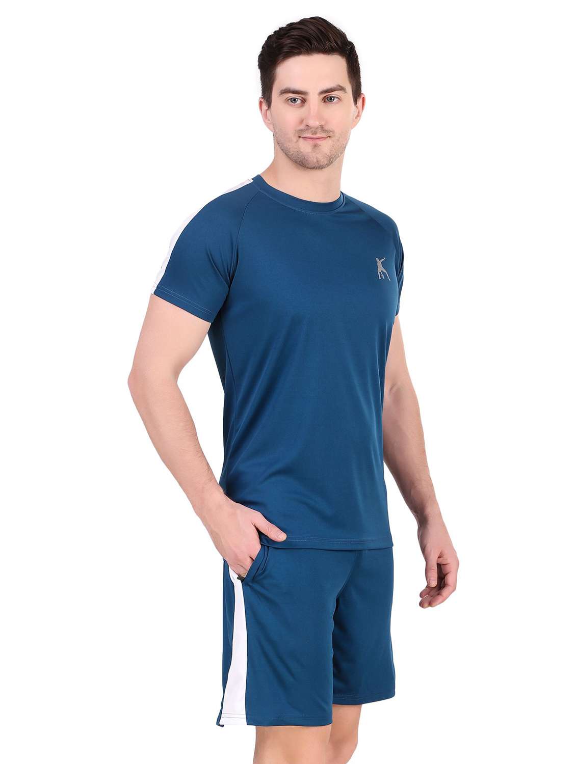 men solid short sleeve shorts & t-shirt co-ord set - 22224305 -  Standard Image - 1