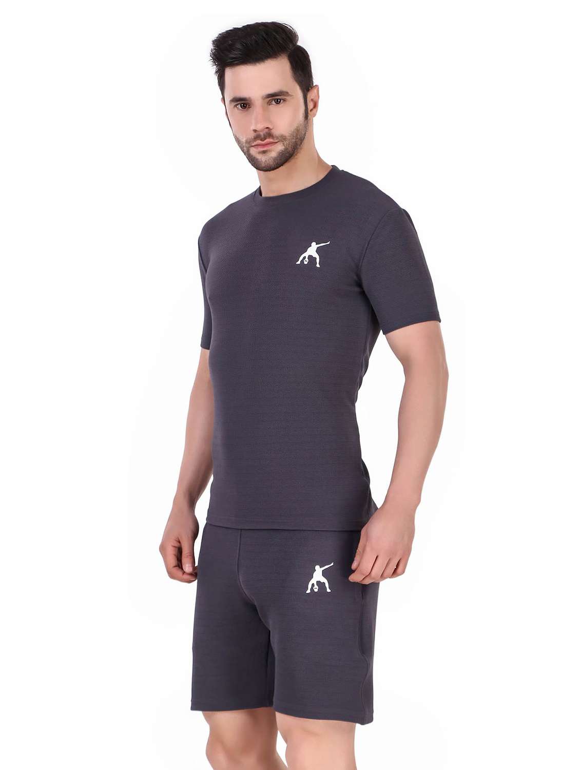 men solid short sleeve shorts & t-shirt co-ord set - 22224317 -  Standard Image - 1