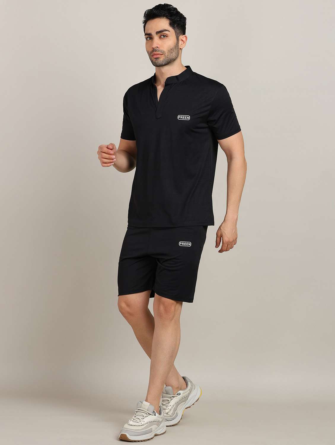 men solid short sleeve shorts & t-shirt co-ord set - 22224319 -  Standard Image - 1