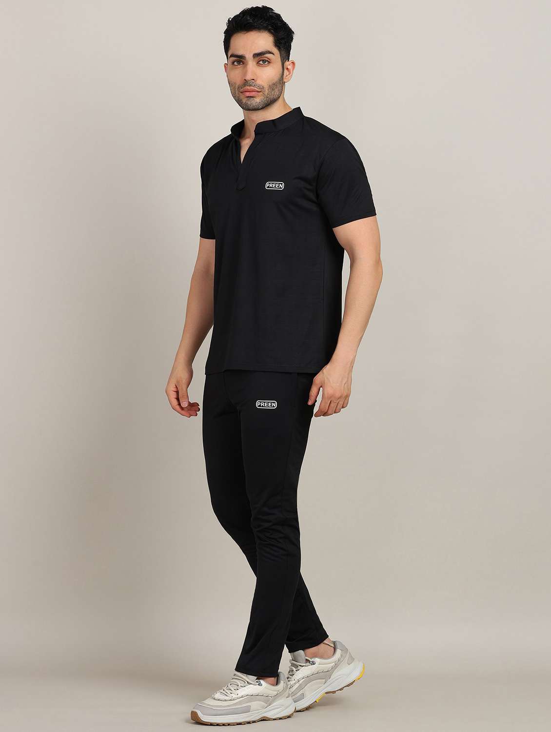 men solid short sleeve full length co-ord set - 22224321 -  Standard Image - 1